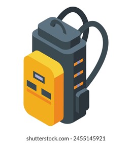Icono de la mochila de senderismo Vector isométrico. Gran equipo. herramienta Explorador