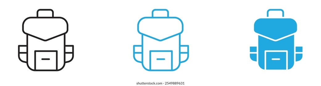 Wanderrucksack-Symbol Umriss-Vektorlinienset