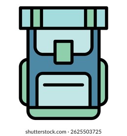 Hiking backpack icon. Outline hiking backpack vector icon color flat isolated
