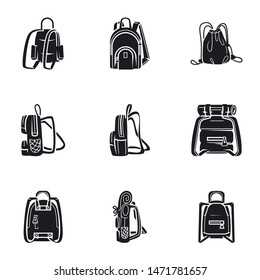 Hiking backpack icon set. Simple set of 9 hiking backpack vector icons for web design isolated on white background