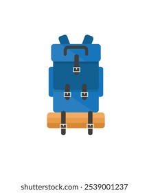 Hiking Backpack Icon stock illustration. Large hiking backpack in flat design. Camping backpack vector illustration. Hiking bag icon.
