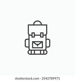 Hiking backpack icon in thin outlined.