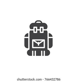 Hiking Backpack Icon Vector, Filled Flat Sign, Solid Pictogram Isolated On White. Touristic Camping Bag Symbol, Logo Illustration.