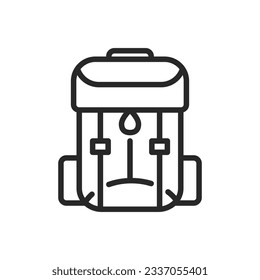 Hiking Backpack Icon. Vector Line Sign of a Trekking Rucksack for Outdoor Adventure and Camping Gear.