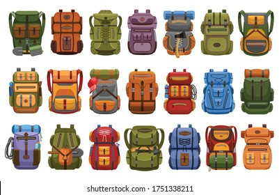 Hiking backpack isolated cartoon set icon.Vector illustration rucksack on white background .Cartoon vector set icon hiking backpack.