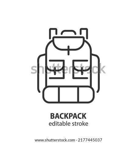 Hiking backpack line icon. Camping rucksack vector sign. Editable stroke.