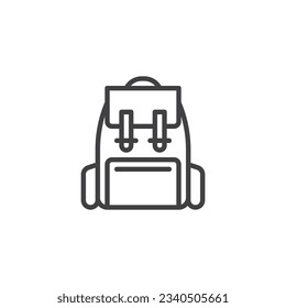 Hiking backpack line icon. Rucksack linear style sign for mobile concept and web design. Camping bag outline vector icon. Symbol, logo illustration. Vector graphics