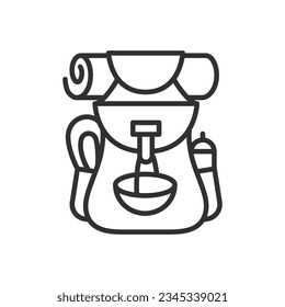 Hiking backpack, linear icon. Line with editable stroke