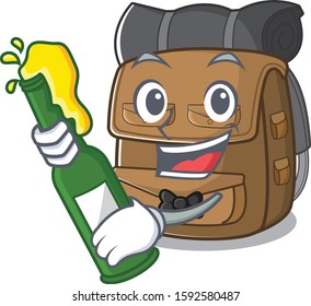 Hiking backpack Scroll with bottle of beer mascot cartoon style