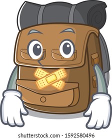 Hiking backpack Scroll mascot cartoon character design on silent gesture