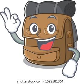 Hiking backpack Scroll mascot design making an Okay gesture