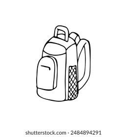 Hiking backpack. Traveling, camping rucksack. Tourists pack. Hand-drawn illustration isolated on white background.