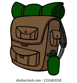 Hiking Backpack - A vector cartoon illustration of a Hiking Backpack.