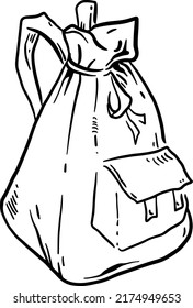 Hiking bag, hand draw line vector illustration.