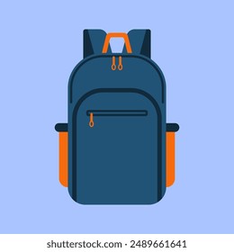 Hiking Bagpack Flat Illustration Isolated on Blue Background