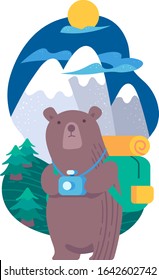 Hiking bear winter animal flat vector illustration  EPS 10