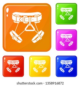 Hiking belt equipment icons set collection vector 6 color isolated on white background