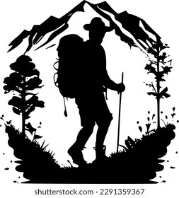 Hiking | Black and White Vector illustration