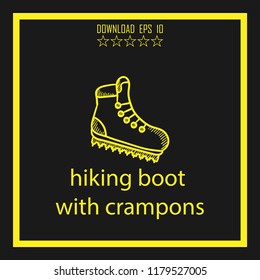 hiking boot with crampons sketch vector icon