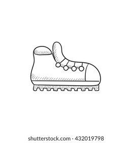 Hiking boot with crampons vector sketch icon isolated on background. Hand drawn Hiking boot with crampons icon. Hiking boot with crampons sketch icon for infographic, website or app.