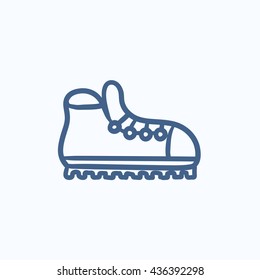 Hiking boot with crampons vector sketch icon isolated on background. Hand drawn Hiking boot with crampons icon. Hiking boot with crampons sketch icon for infographic, website or app.