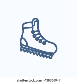 Hiking boot with crampons vector sketch icon isolated on background. Hand drawn Hiking boot with crampons icon. Hiking boot with crampons sketch icon for infographic, website or app.