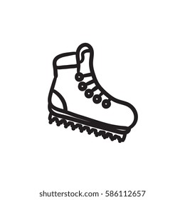 Hiking boot with crampons vector sketch icon isolated on background. Hand drawn Hiking boot with crampons icon. Hiking boot with crampons sketch icon for infographic, website or app.