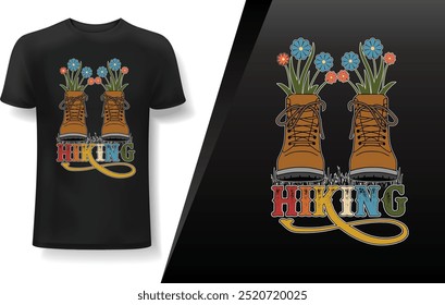 Uma bota de caminhada com flor, design de t-shirt