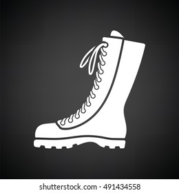 Hiking boot icon. Black background with white. Vector illustration.