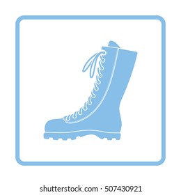 Hiking boot icon. Blue frame design. Vector illustration.