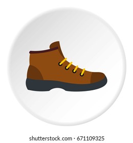 Hiking Boot Icon In Flat Circle Isolated Vector Illustration For Web