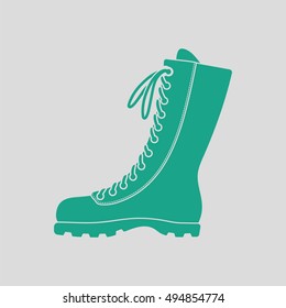 Hiking boot icon. Gray background with green. Vector illustration.