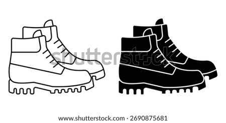 Hiking boot icon vector. Hiking Boots Icon Element For Design. Outline and flat Hiking Boot Icon. Hiking Gear, Vector illustration.