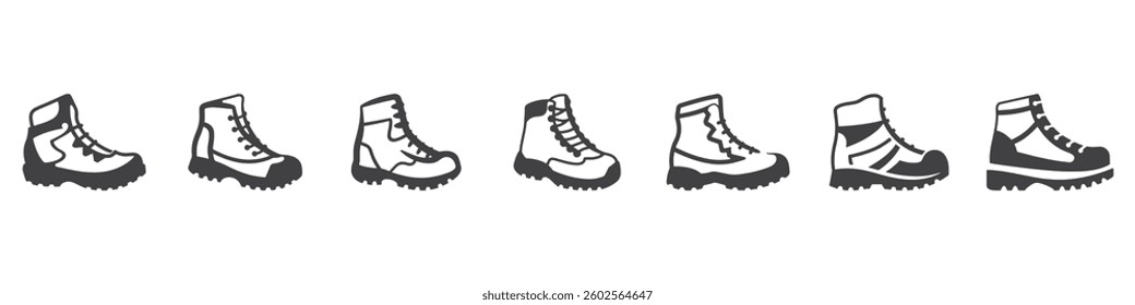 Hiking Boot Icons Silhouette Vector Illustration
