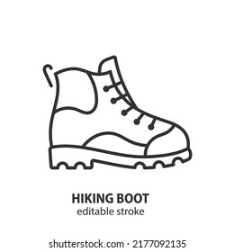 Hiking boot line icon. Track shoe vector sign. Editable stroke.