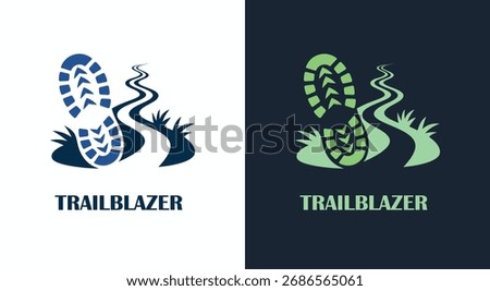 Hiking Boot Trail Logo with Mountain Path for Outdoor Trekking and Eco Adventure Branding