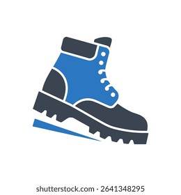 Hiking boot with treaded sole for outdoor activity icon