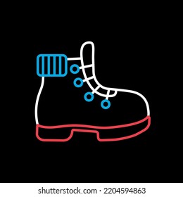 Hiking boot vector isolated on black background icon. Camping sign. Graph symbol for travel and tourism web site and apps design, logo, app, UI