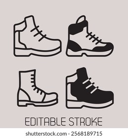 Hiking Boots camping holiday icon set illustration.