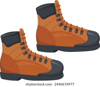 Hiking boots cartoon icon. Trekking travel shoes isolated on white background