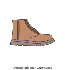 Hiking boots colorful doodle illustration in vector. Autumn boots colorful icon in vector. Hiking boots illustration in vector.