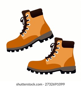 Botas de senderismo en estilo de Vector plano para aventuras al aire libre y trekking. Ideal para ilustraciones de viaje, imágenes de camping y catálogos de equipos.