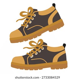 Hiking boots in flat vector style for outdoor adventure and trekking. Ideal for travel visuals, camping graphics, and gear catalogs.