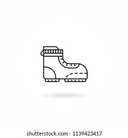 Hiking boots icon, Black thin line Boots icon with shadow, Vector of Boot for camping and outdoor activities