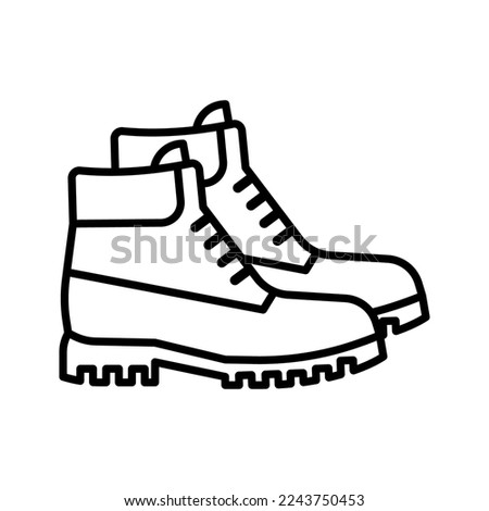 Hiking boots icon. Constructor work boot. Hiking boots mountain shoes. Vector illustration.