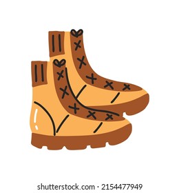 Hiking boots icon. Hand drawn flat style. Vector illustration.