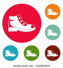 Hiking boots icons circle set vector isolated on white background