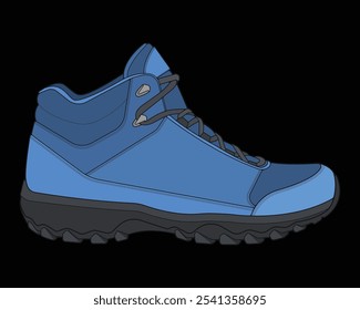 Ilustración de botas de senderismo. Ilustración de botas de Vector. Botas de senderismo de vista lateral aisladas con fondo negro.
