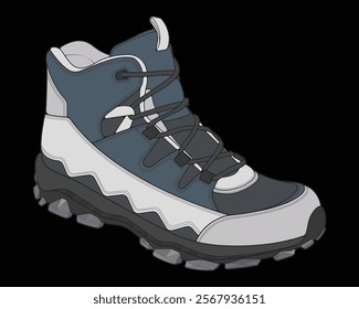 Hiking boots illustration. Illustration vector boots. Side view hiking boots isolated with black background.
