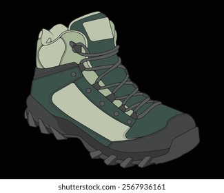 Hiking boots illustration. Illustration vector boots. Side view hiking boots isolated with black background.
